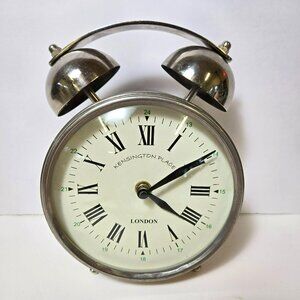 Deco 79 Stainless Steel Analog Table Clock SILENT Bell Style Decorative Top 7x5"